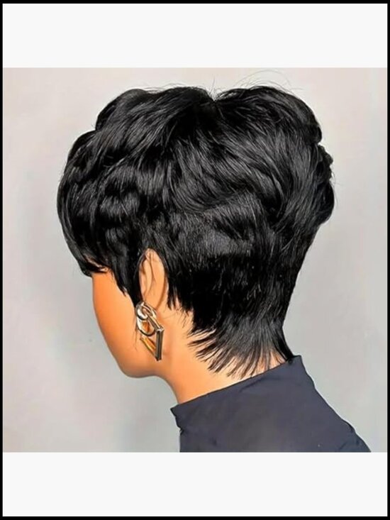 Short Layered Pixie Cut Wig Human Hair Glueless Natural Black Style main image 5